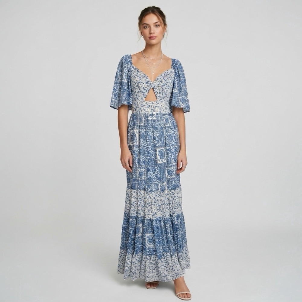 Abercrombie & Fitch Blue and White Patchwork Floral Maxi Dress - Picture 4 of 13
